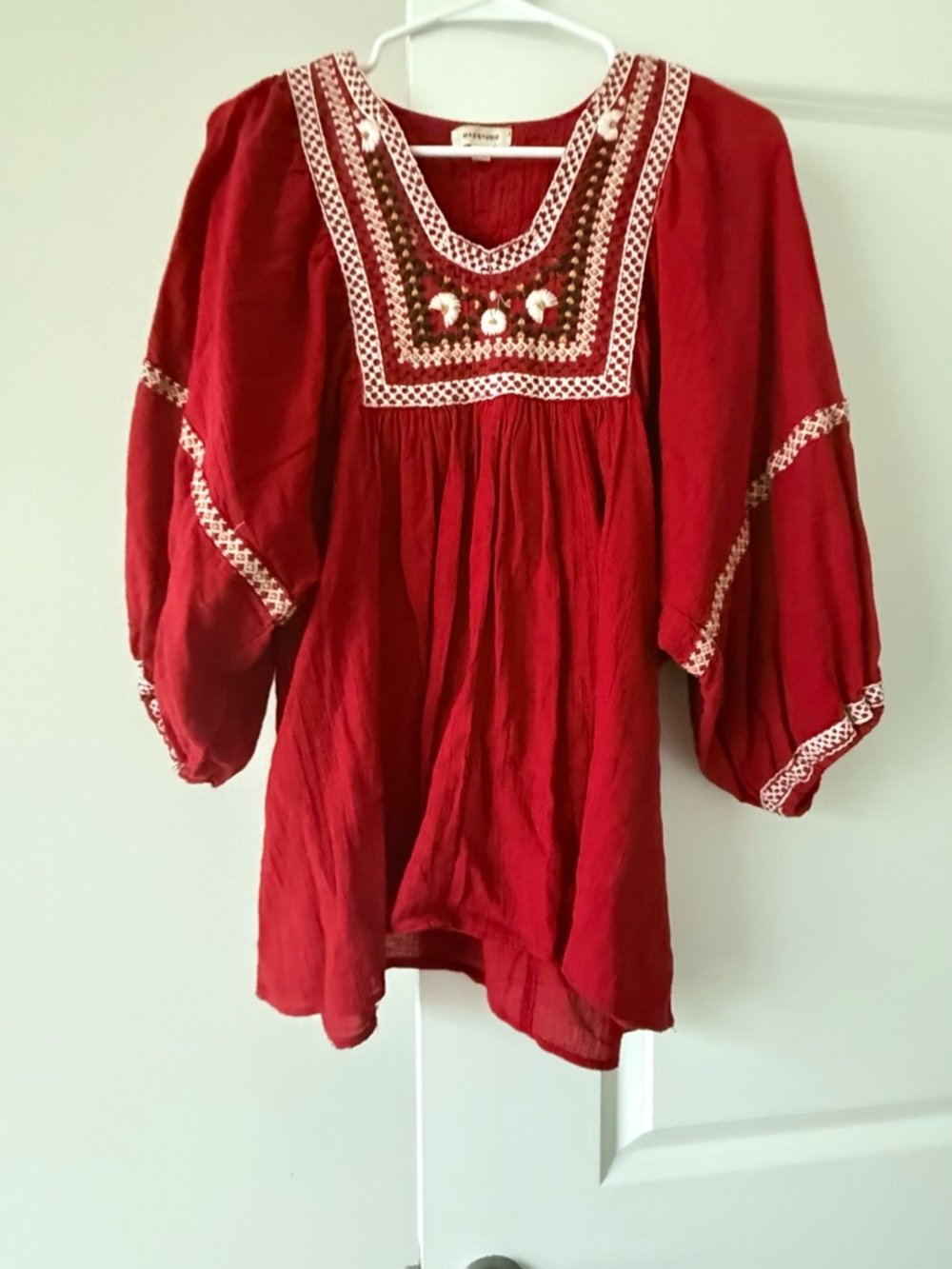 Max Studio Red Embroidered Boho Blouse for woman